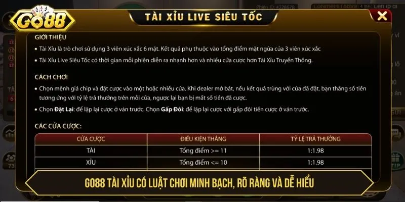 GO88 Tài Xỉu có luật chơi minh bạch, rõ ràng và dễ hiểu