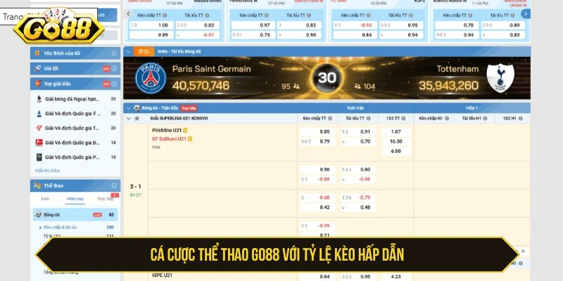 Cá cược thể thao GO88 với tỷ lệ kèo hấp dẫn 